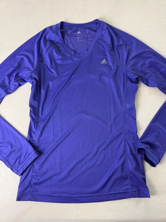 Adidas Aeroready Purple V-Neck Long Sleeve Performance Top Size M - Picture 1 of 11